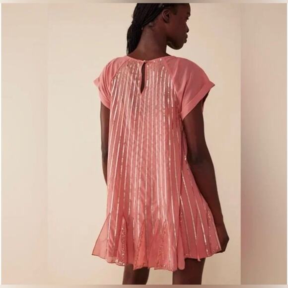 NWT Free People Mint Julep Mini Dress $168 MEDIUM Coral SEQUINED - Picture 4 of 5